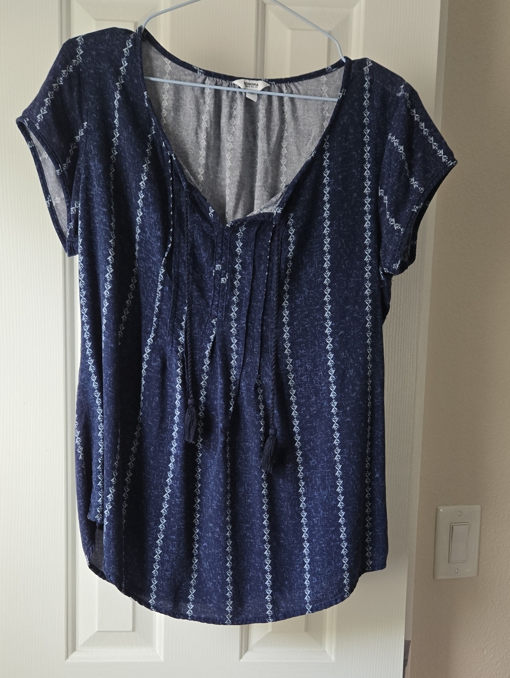 Sonoma Navy Blue Boho Tie-Front Blouse- Medium